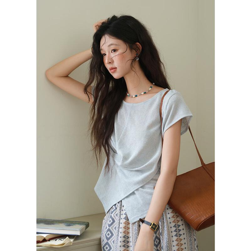 Misu Women's Retro Knit Irregular Hem T-Shirt