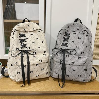 Mochila de Pana con Estampado de Lazo Adorable Mochila Casual Diaria para Mujer Diseño Ligero con Cordones Ideal para la Escuela Viajes Trayectos y Atuendos de Moda