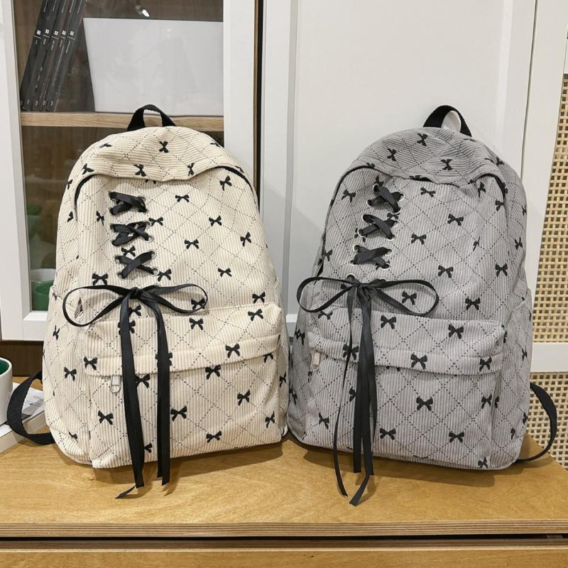 Χαριτομένο Σακίδιο από Κορδουάνι με Σχέδιο Φιόγκου Καθημερινό Casual Σακίδιο για Γυναίκες Ελαφρύ Σχέδιο με Κορδόνια Ιδανικό για Σχολείο Ταξίδια Μετακίνηση και Μοδάτες Εμφανίσεις