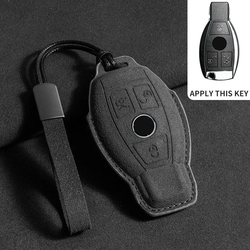 Leather Car Key Case for Mercedes Benz E Class W213 W205 E200 E260 E300 E320 AMG CLA 2018 2019 2020 Remote Suede Fob Shell Case