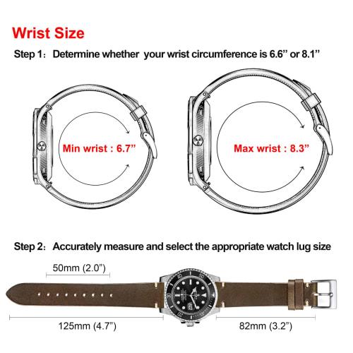 Hemsut Genuine Leather Watch Band, 22mm, Horween Soft Genuine Leather, Vintage Style with Quick Release Tool, Stainless Steel Silver Watch Buckle, Rep