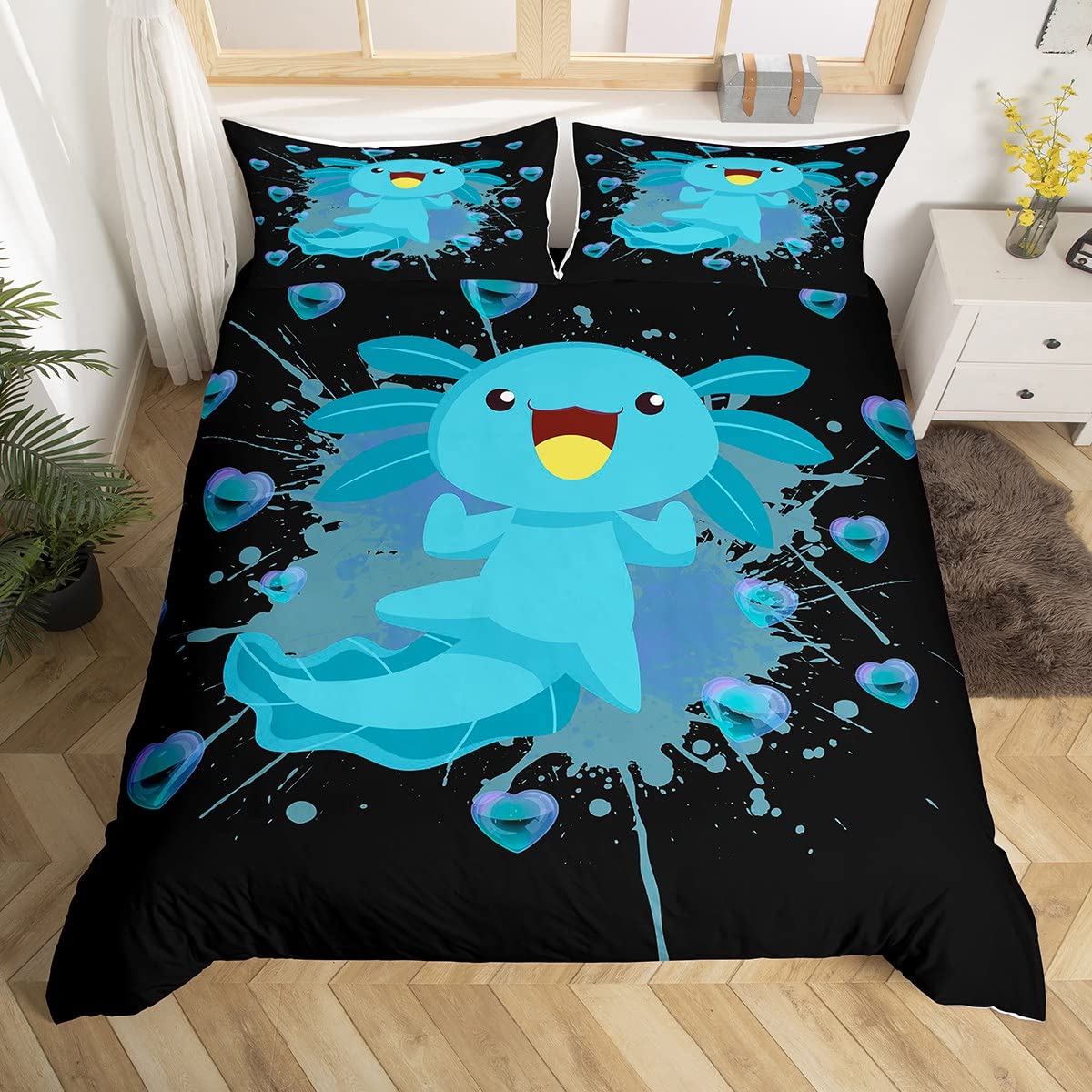 Пододеяльник с изображением мультяшного аксолотля размера Queen — фото 3