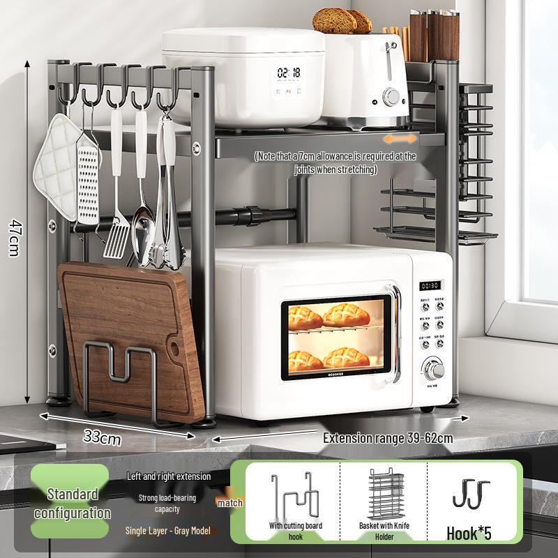 Adjustable Pull-out Microwave Oven Rack – Multi-functional Stainless Steel Shelf for Kitchen Countertop Cookware Storage