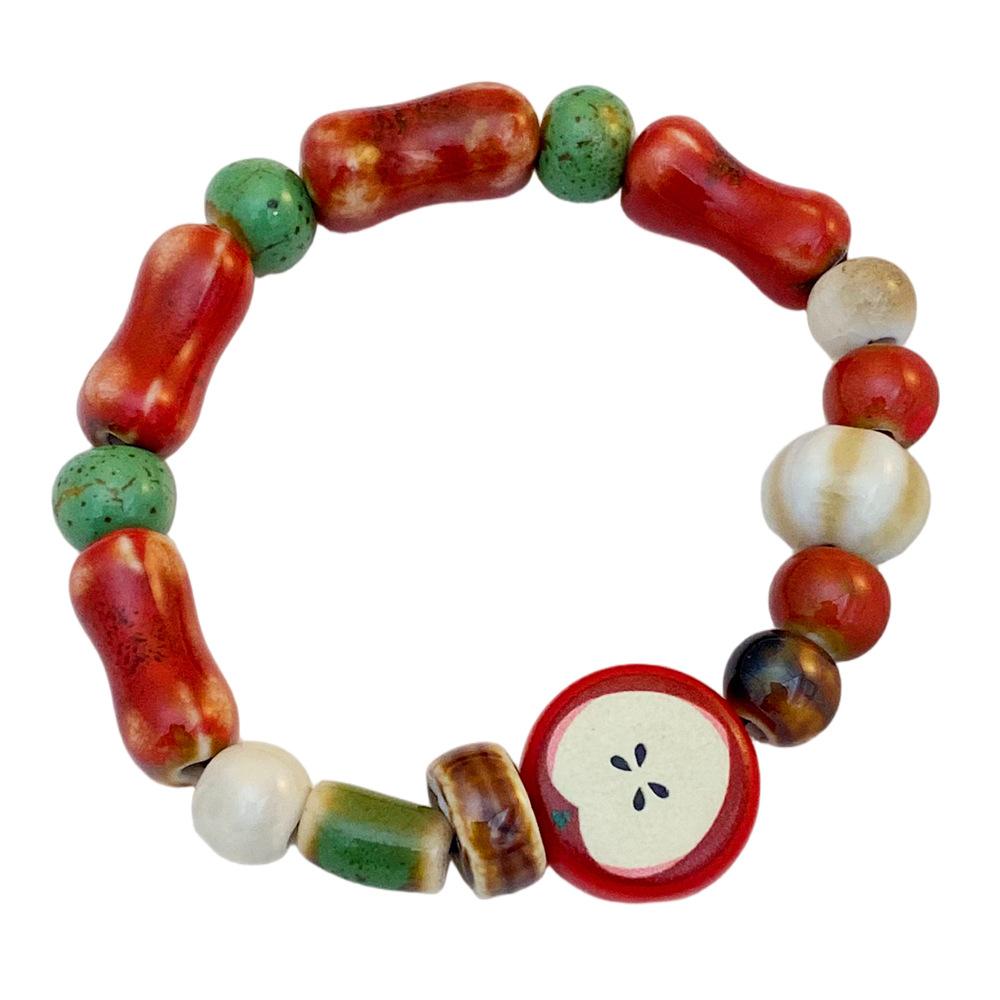 Sweet Women's Ceramic Bracelet with Beads and Apple Core Pendant Trendy Gift Unique Design Versatile Accessory