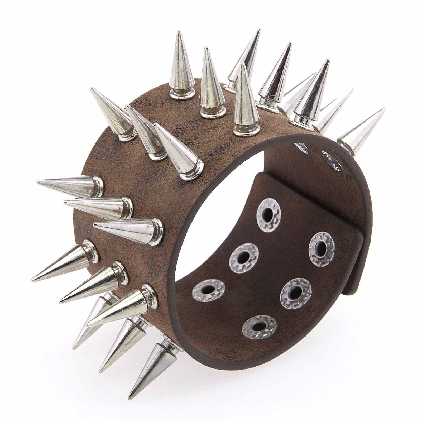 Three-Row Spiked Leather Punk Bracelet: High-End Motorcycle Accessory