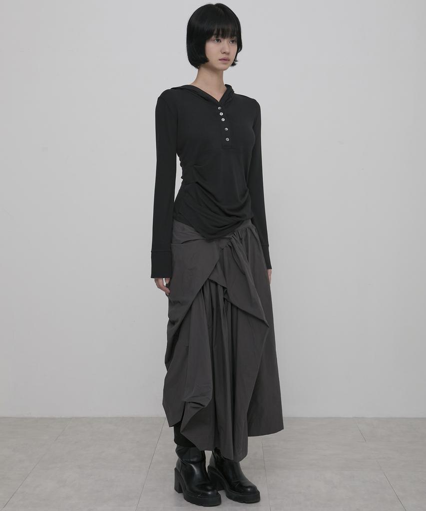 Asymmetrical Draped Hoodie (Fl-187_Black)