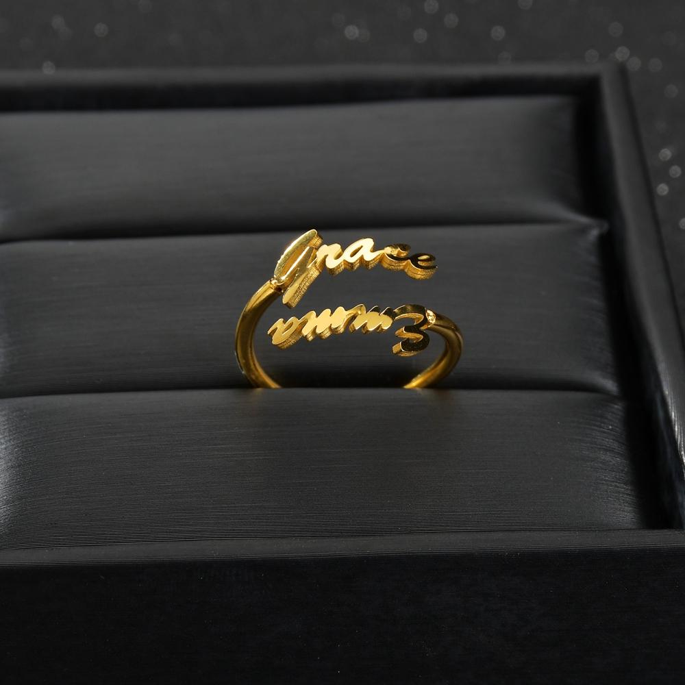 Atoztide Custom Double Name Rings Stainless Steel Adjustable Personlized Women Wedding Rings Unique Chrismas Jewelry Gifts