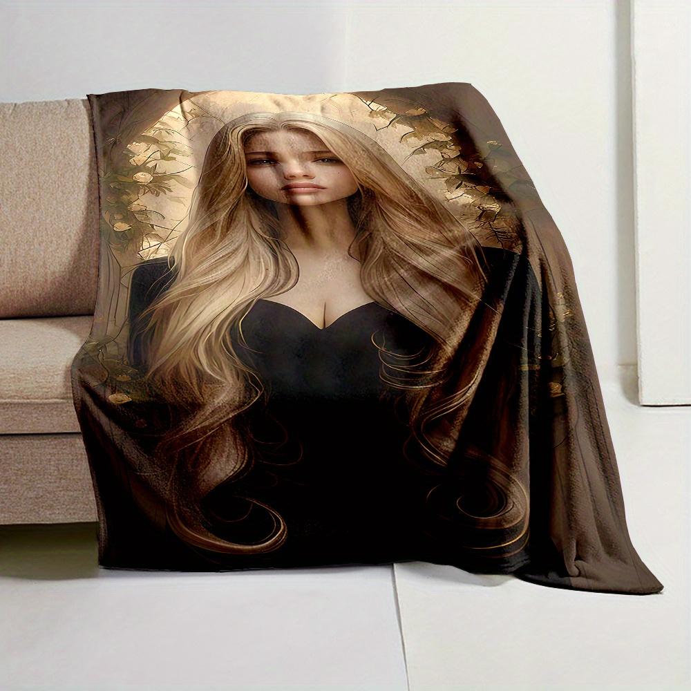 Luxurious Blonde Beauty in Noble Dress - Soft Flannel Throw Blanket, All-Season Comfort for Couch, Bed, Office, and Travel