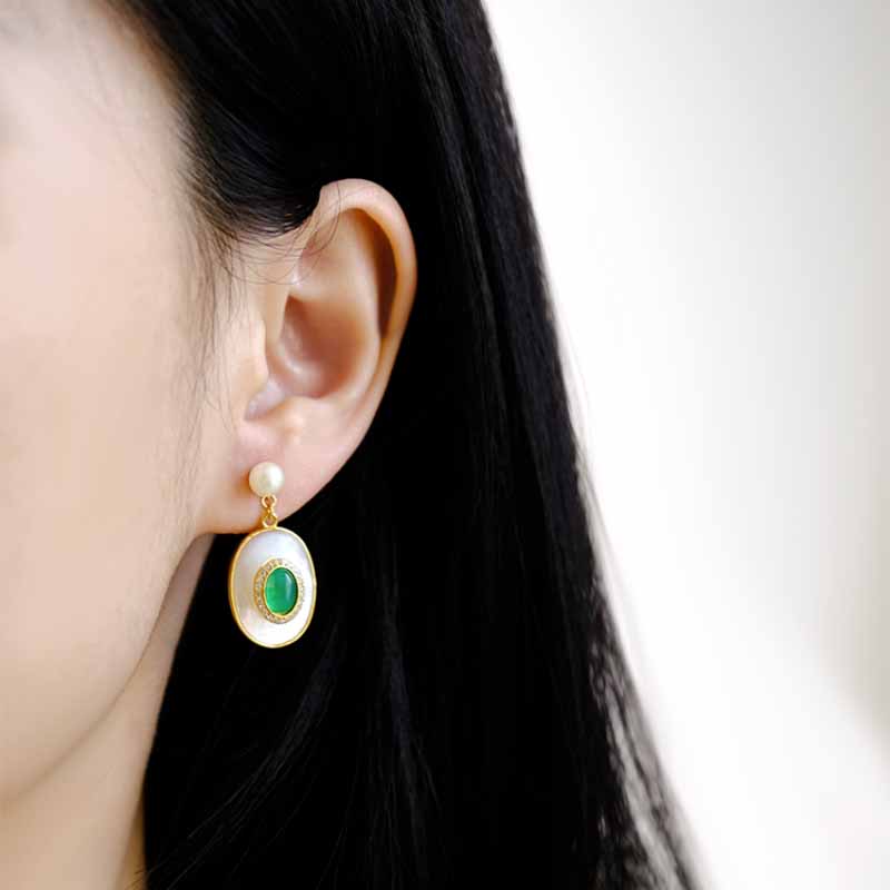 Nowy styl inkrustowane lapis lazuli sztuczne sztuczne kolczyki z perłami dla kobiet szmaragdowe vintage ślubna biżuteria