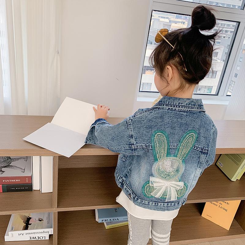 Girls Denim Jackets Fashion Kids Embroidery Cartoon Rabbit Coat Autumn Children Outerwear Casual Girls Clothes