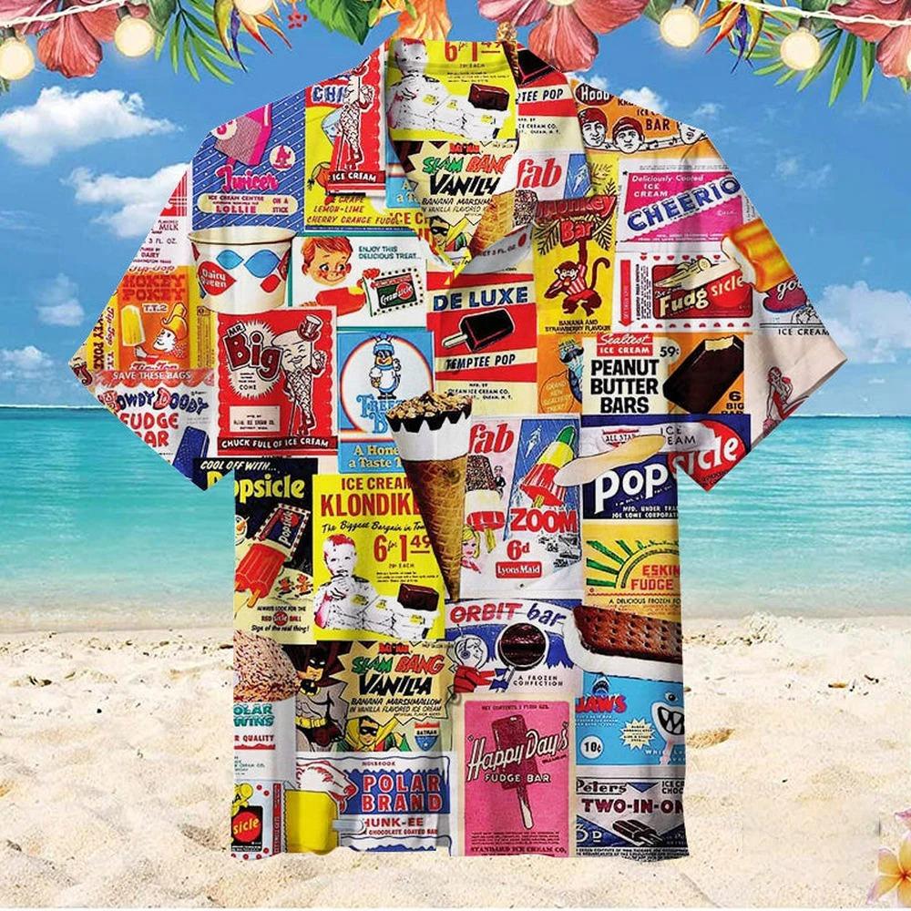Ice Cream 3D Print Sports Quick-dry MenShirts Outdoor Travel Casual Loose Hawaiian Seaside Couple Short Sleeve Top Summer