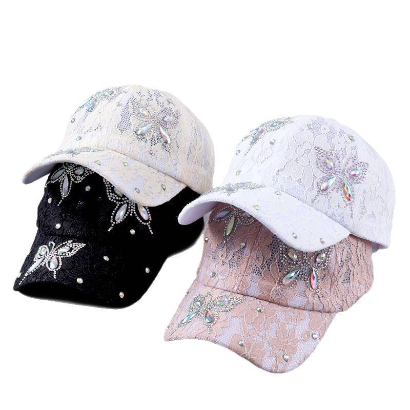 New Rhinestone Butterfly Flower Baseball Cap Women's Spring and Summer Breathable Lace Fashionable and Elegant Curved Brim Cap Batch