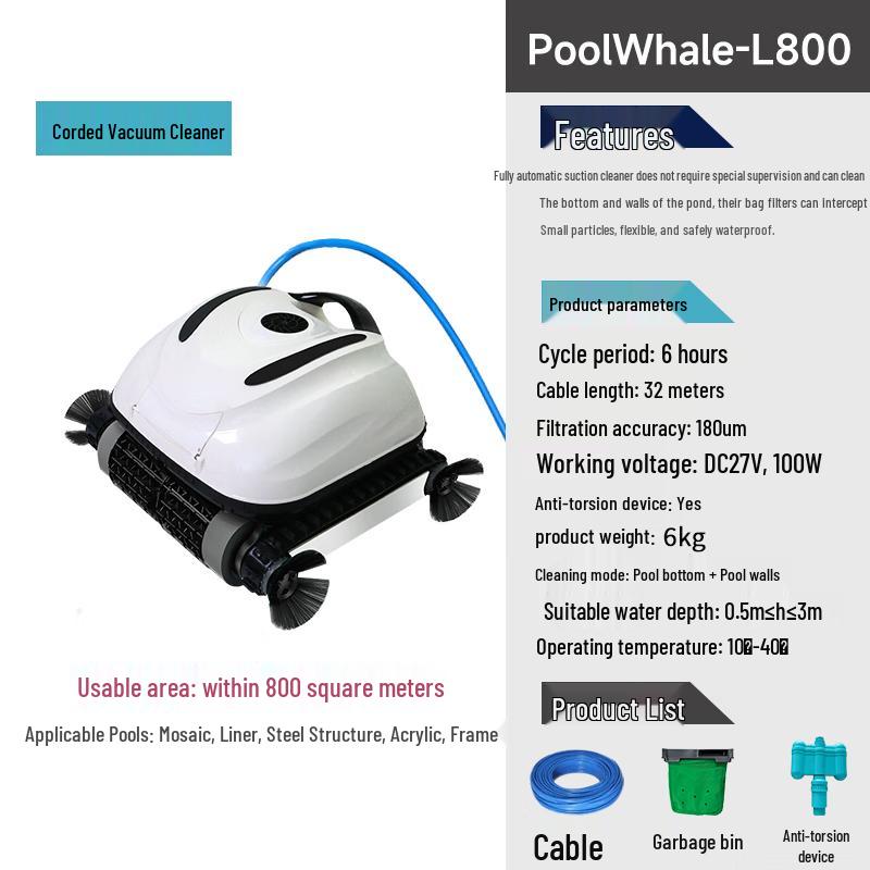 

Liweewo L800 Automatic Wired Wall-Climbing Robotic Pool Cleaner