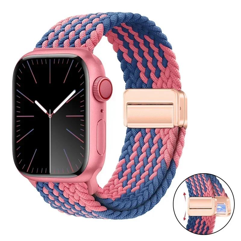 Magnetic Braided Loop Strap For Apple Watch Band 45mm 41mm 44mm 42mm 46mm Ultra 3 49mm Nylon Bracelet iWatch 11 10 9 8 7 6 5 SE