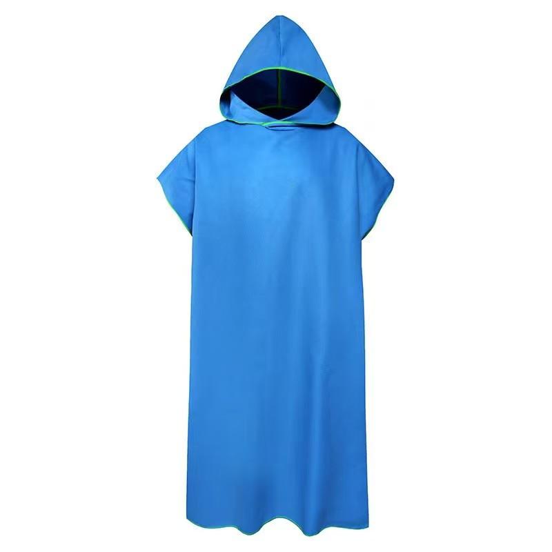 Custom Logo Printed Quick Dry Sun Block Changing Robe Suede Microfiber Surf Poncho Beach Towel Hooded for Adult 110*80&299 and Below синий