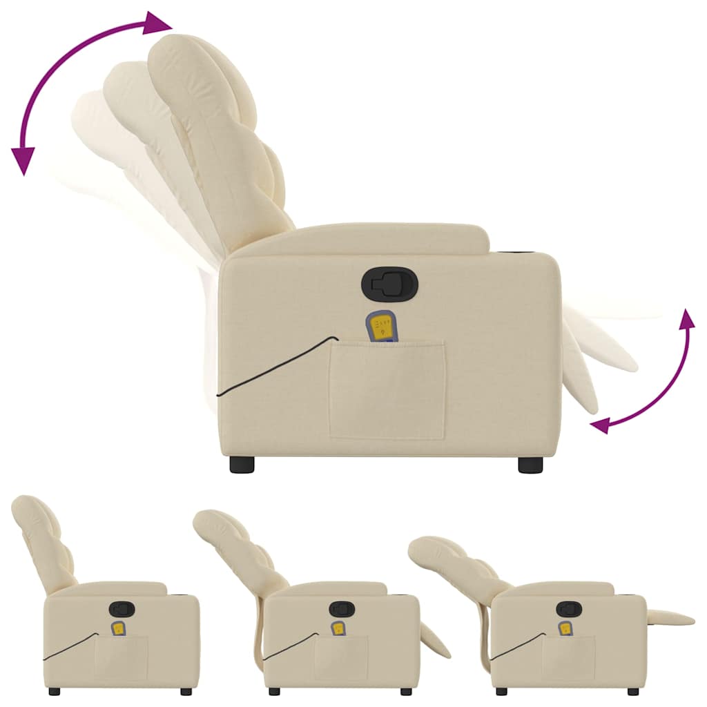 Vidaxl Reclining Massage Armchair, Cream, Fabric Upholstered