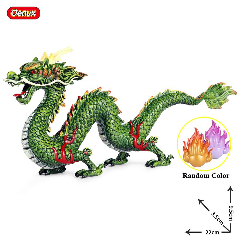 Oenux Original Mythical Chinese Dragon Dinosaurs Action Figures Animals Model Solid PVC Decoration Collection Kids Toy Gift