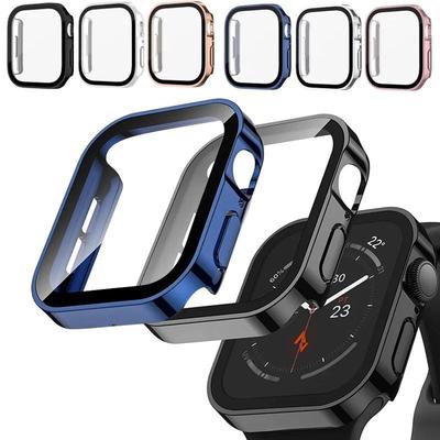 Electroplating Waterproof Case+Glass For Apple Watch 7 8 45mm 41mm 44mm 40mm Screen Protector Glass Bumper iWatch 4 5 6 SE 7 8 9
