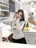 Pure Desire Bow Lace Trim Patchwork Sweater: Women's Autumn/Winter Slim Fit Long Sleeve Top