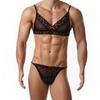 Conjunto de Lencería Sissy para Hombre con Ribete de Encaje Malla Transparente Sujetador Tanga Conjunto de Ropa Interior Outfits Exóticos para Crossdresser Gay Femboy Exótico Ropa de Dormir de 2 Piezas