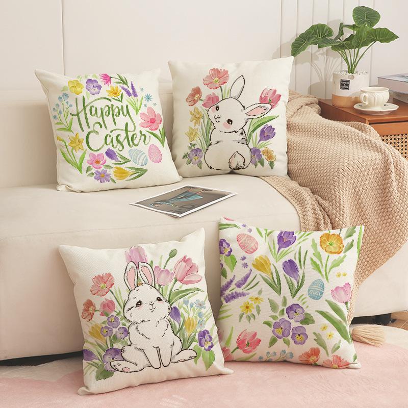 Easter Flowers Throw Pillow Covers With Digital Printing Of Short Plush Fabric Car-Shaped Sofa Cushion For Office Home Decor