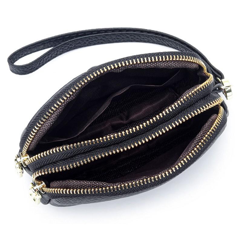 Cowhide Mini Coin Purse Women's Leather Large Capacity Double Zipper Storage Bag Multifunctional Clutch