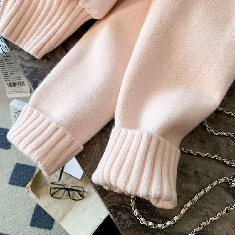 Women Pink Short Puffer Jacket Knitted Sleeves Zip Up Winter Warm Coat Ribbed Hem