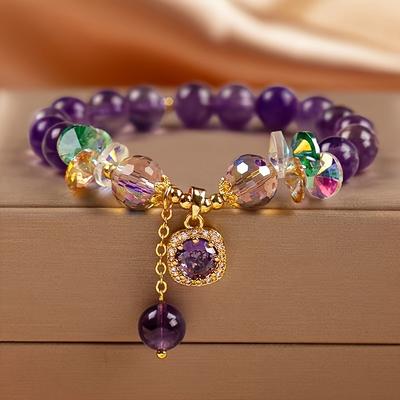 1 Piece Retro Elegant Amethyst Bead Bracelet, Women's Fashion Jewelry, Suitable for Daily Wear and Gifts