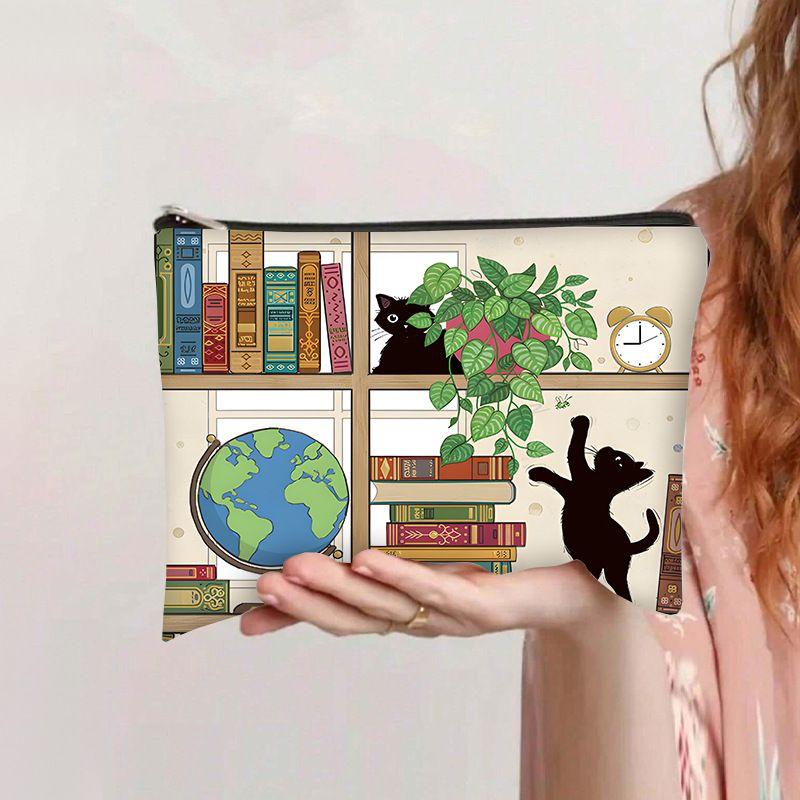 Retro kosmetyczka z kotem płócienna na zamek duża pojemność piórnik kosmetyczka torba do prania ręcznego