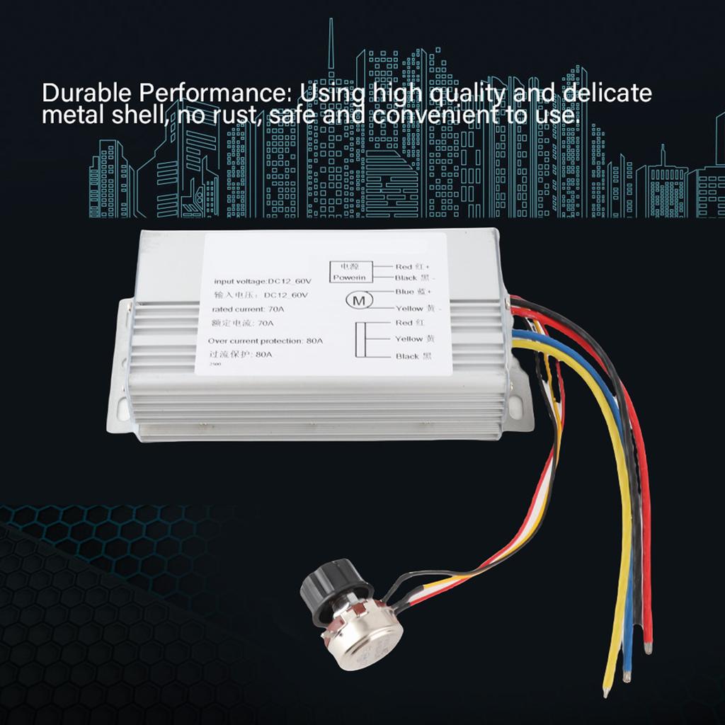Regolatore di Velocità del Motore PWM CC 12V‑60V 70A Regolatore di Controllo di Azionamento Regolabile