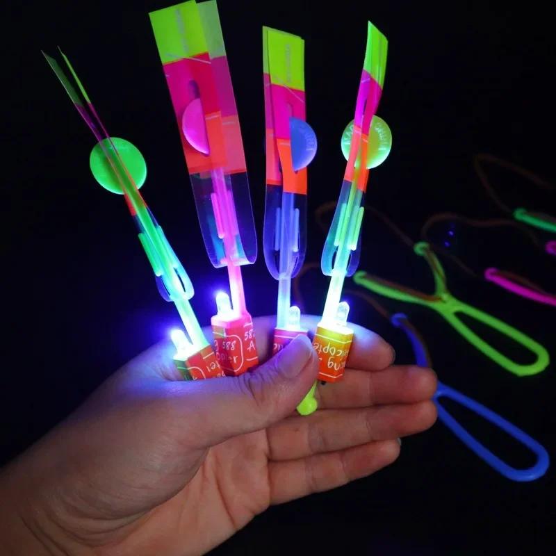 Summer Outdoor Games LED Lights Arrow Slingshots Flying Toys Kids Flying Helicopters Birthday Party Fun Gifts Elastic Slingshots