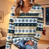 Women's V-Neck Long Sleeve Christmas Printed Lightweight Top for Spring and Summer