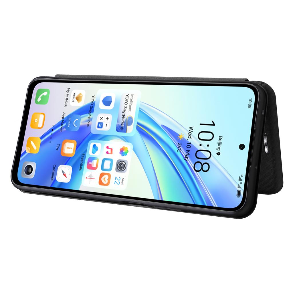 Carbon Fiber Texture Case for Honor X7b 4G/90 Smart Leather Phone Cover with Card Slot
