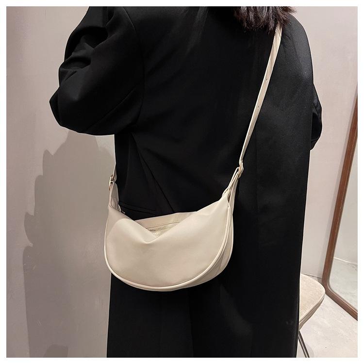 Women's Faux Leather Crescent Bag, Soft Dumpling Shoulder Crossbody Purse, Zipper Closure Handbag for Daily Use