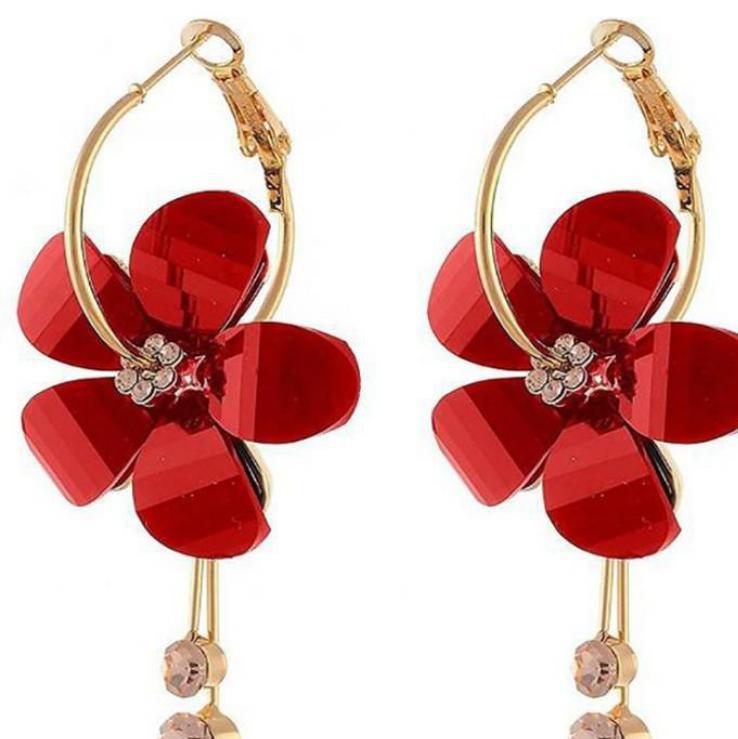 2019 Fashion Elegant Acrylic Zircon Tassel Earrings Circle Transparent Flowers Women s Long Earrings Wholesale Crystal Earrings красный