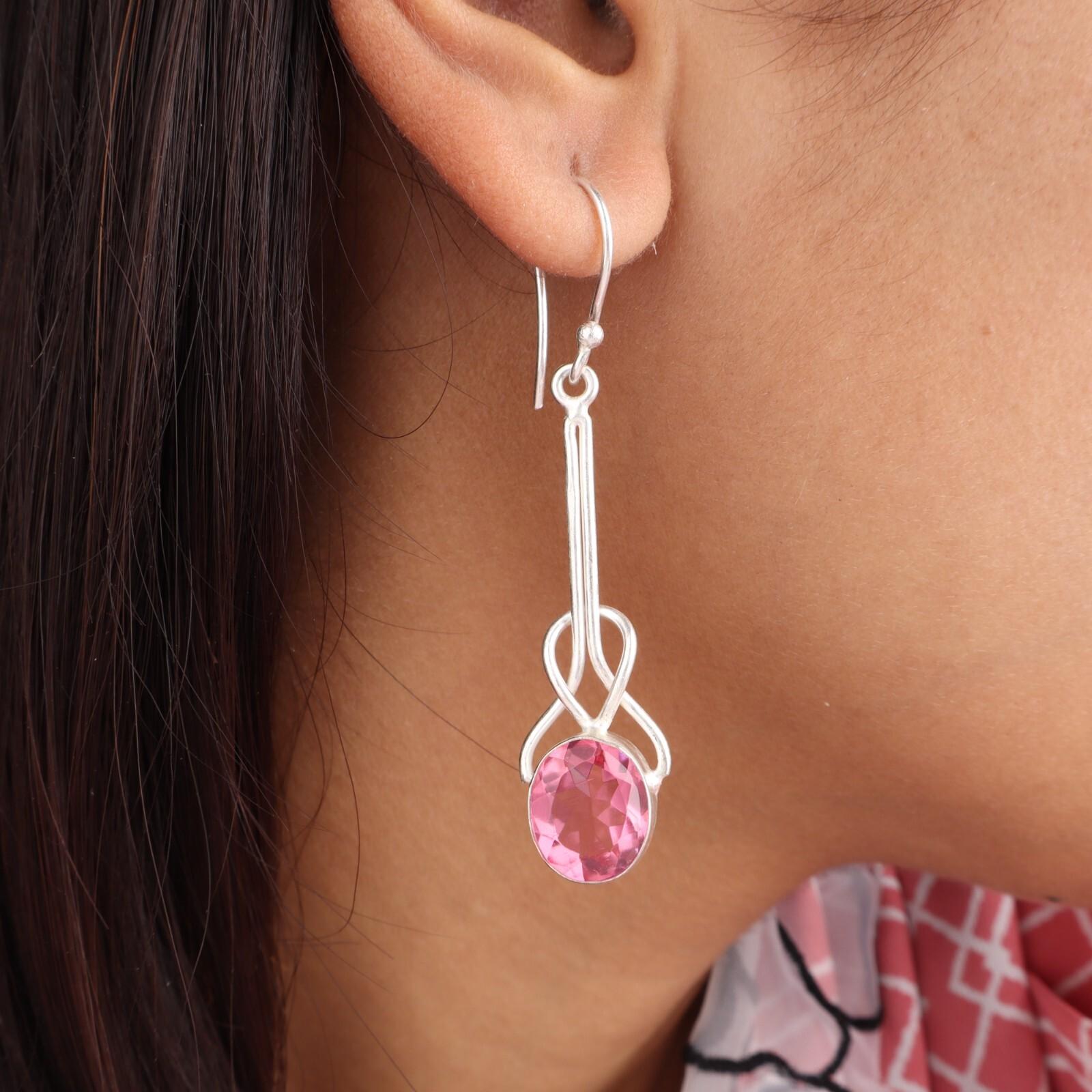 

Pink Tourmaline Gemstone 925 Sterling Silver Jewelry Handmade Earrings 1.76 EE-171-13