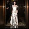 Light Wedding Dress Bride Simple Daily Satin Suspender Small White Dress Dress High-end Light Luxury Niche Host Dress