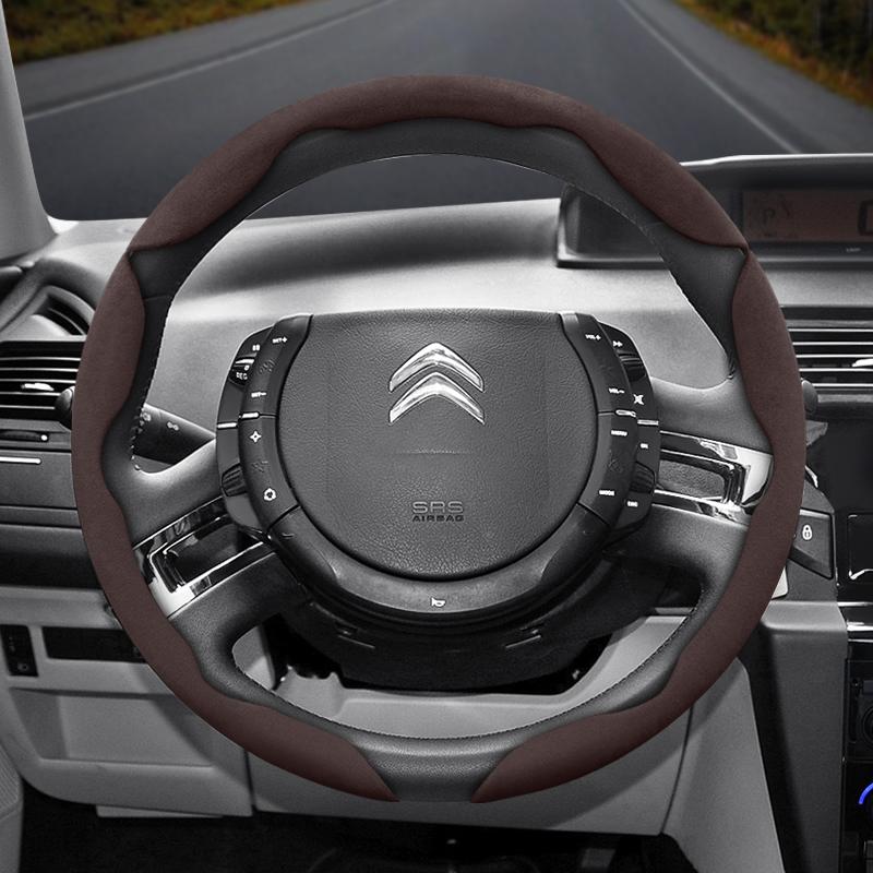 Suitable for Citroen Anti-Slip Buckle Segmented Suede Steering Wheel Cover, Anti-Slip and Durable, for C3 C4 X Berlingo C5 Aircross Jumper Spacetourer