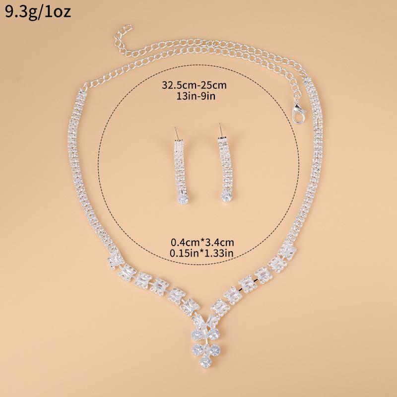 Elegant Rhinestone Necklace & Earring Set - Simple Bridal Jewelry Duo