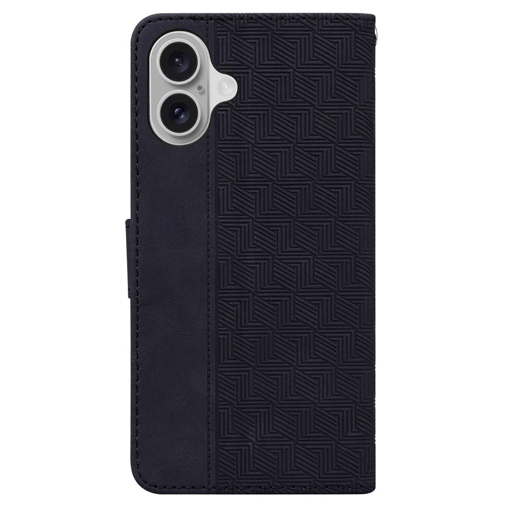 For iPhone 16 Case PU Leather Geometry Imprint Wallet Phone Cover