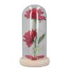 Valentine Day Artificial Flowers Glass Decor LED Light Wooden Base 2 Roses Ornaments for Girlfriend