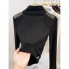 Women's Autumn/Winter Mesh Patchwork Off-Shoulder High Neck Long Sleeve T-Shirt with Brushed Fleece Inner Layer