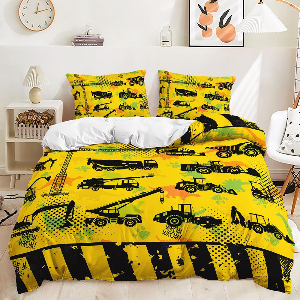 Three-Piece Construction Site Truck Decorative Quilt Cover Digital Printing Kit Bedding