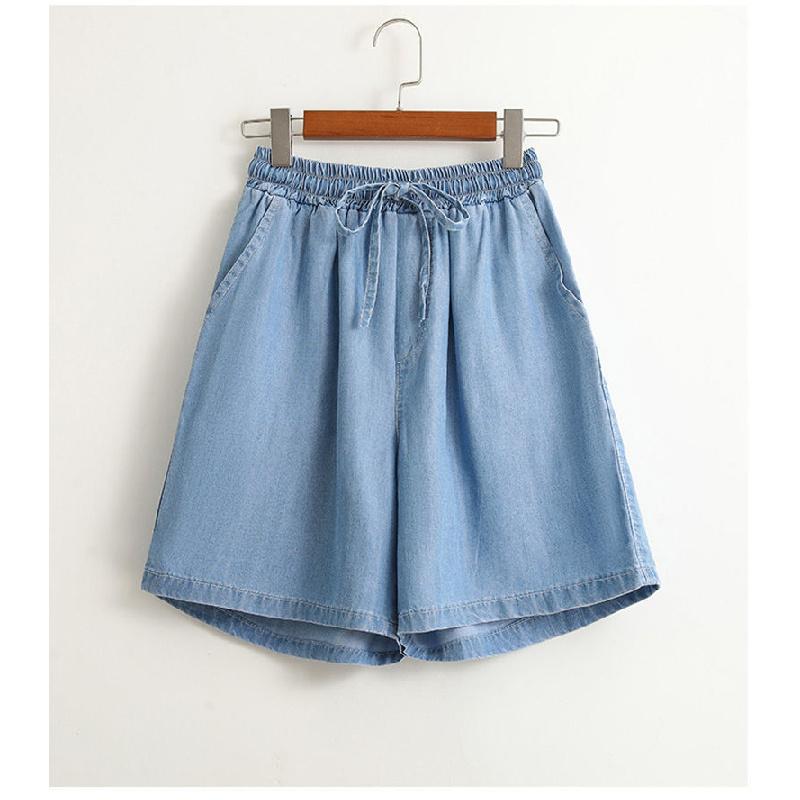 Tencel Denim Shorts Women's Summer New Thin Ice Silk Casual Cropped Loose Wide Leg High Waist A- line Hot Pants Large Size