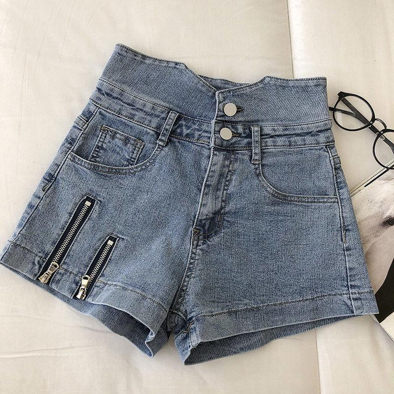 

Свободные джинсовые шорты большого размера, женские летние брюки с высокой талией в Корейском стиле, тонкие модные широкие брюки с двойной молнией S