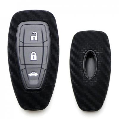Carbon Fiber Soft Silicone Key Fob Cover For Ford 11-17 Fiesta, 12-17 Focus, Etc