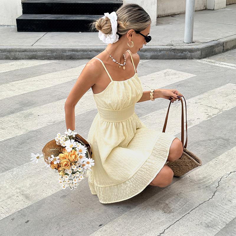 

TikTok Europe & America Sweet Ruched Backless Summer Dress 2026 XL абрикосовий