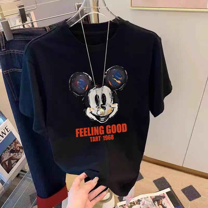 Weißes Baumwoll-Kurzarm-T-Shirt für Damen Im Sommer Neue Modische und Schöne Shirt Cartoon-Druck Schulter-T-Shirt Top