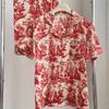 New Ice Silk Pajamas Women's Spring and Summer Women's Internet Celebrity Style Short-sleeved Shorts Summer Red National Style Loungewear Suit