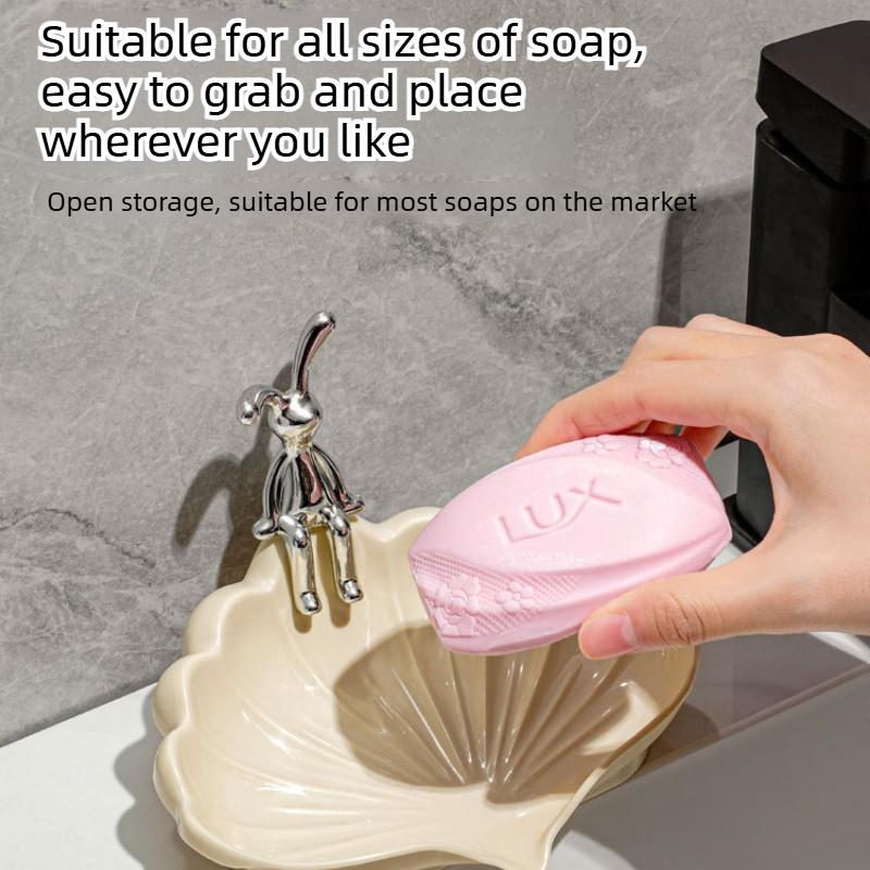 Creative Shell Shaped Soap Dish Bathroom Home Non Slip Soap Holder Cute Drain Soap Box for Dorm